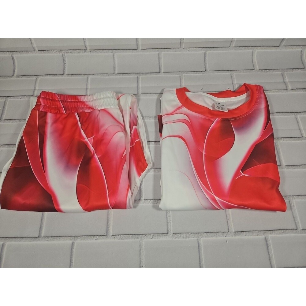 Men's Size Medium 2pc White red Swirl Graphic long Sleeve with pants outfit New